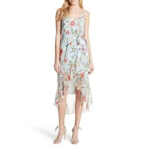 Alice & Olivia Blue Colorful Mabel Floral Soiree Silk Midi Dress US 6